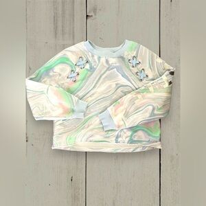 Justice Girls Sweatshirt Blue White 8 Marble Pattern Collection X Shiny Logo